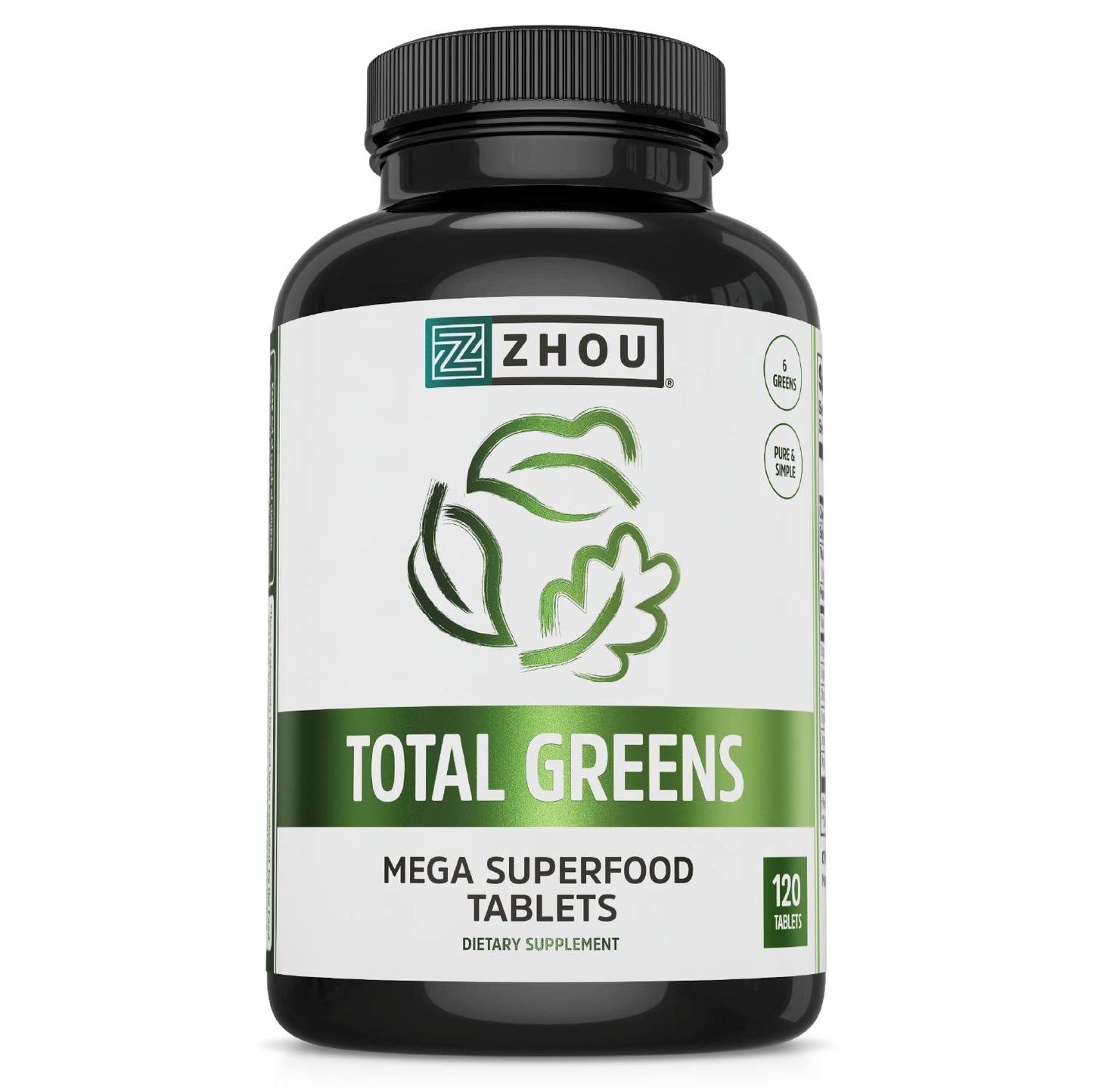 Zhou Total Greens - Super Greens Supplements, Daily Veggie Pills, 120 Tablets