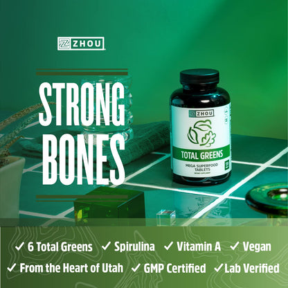 Zhou Total Greens - Super Greens Supplements, Daily Veggie Pills, 120 Tablets