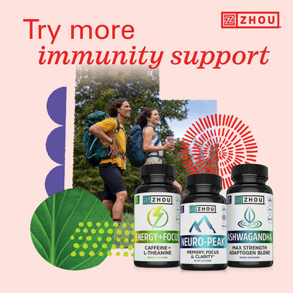 Zhou Vitamin C+ Gummies - Immune Support Vitamin C Gummies for Adults & Kids (270 mg per Gummy) - 60 Vegan Gummies
