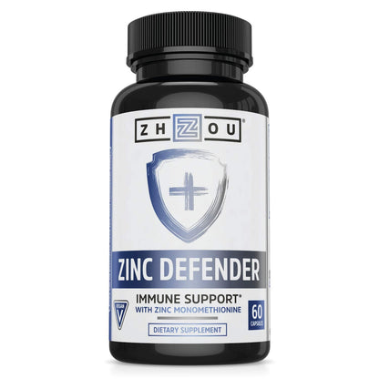 Zhou Zinc Defender – 30 mg Zinc Supplement for Immune Health | Vegan, 60 Capsules