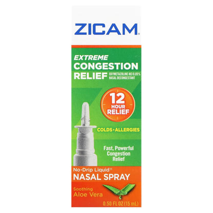 Zicam Extreme Congestion Relief Nasal Spray – 12-Hour No-Drip Aloe Vera (0.50 fl oz, Pack of 4)