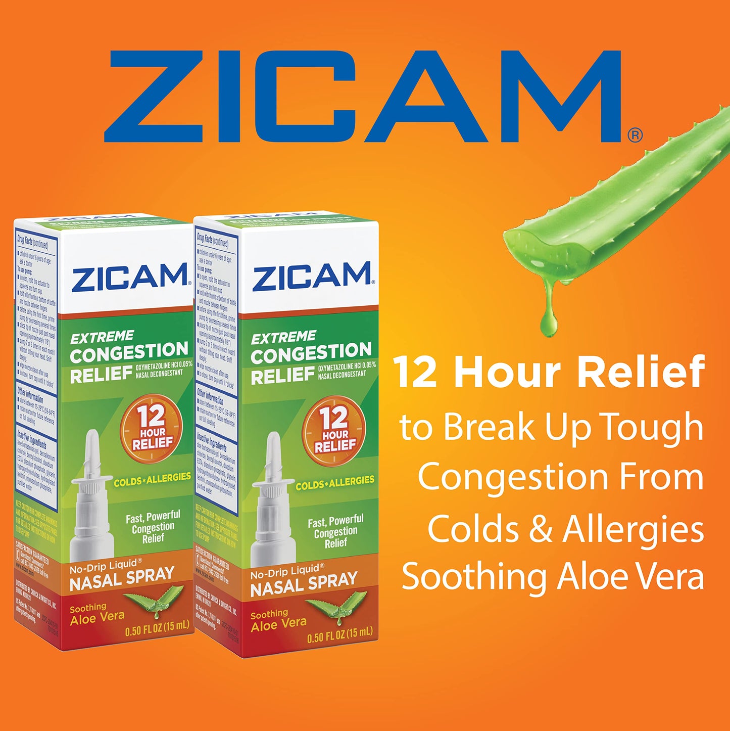 Zicam Extreme Congestion Relief No-Drip Nasal Spray with Aloe Vera | 0.5 oz Pack of 2