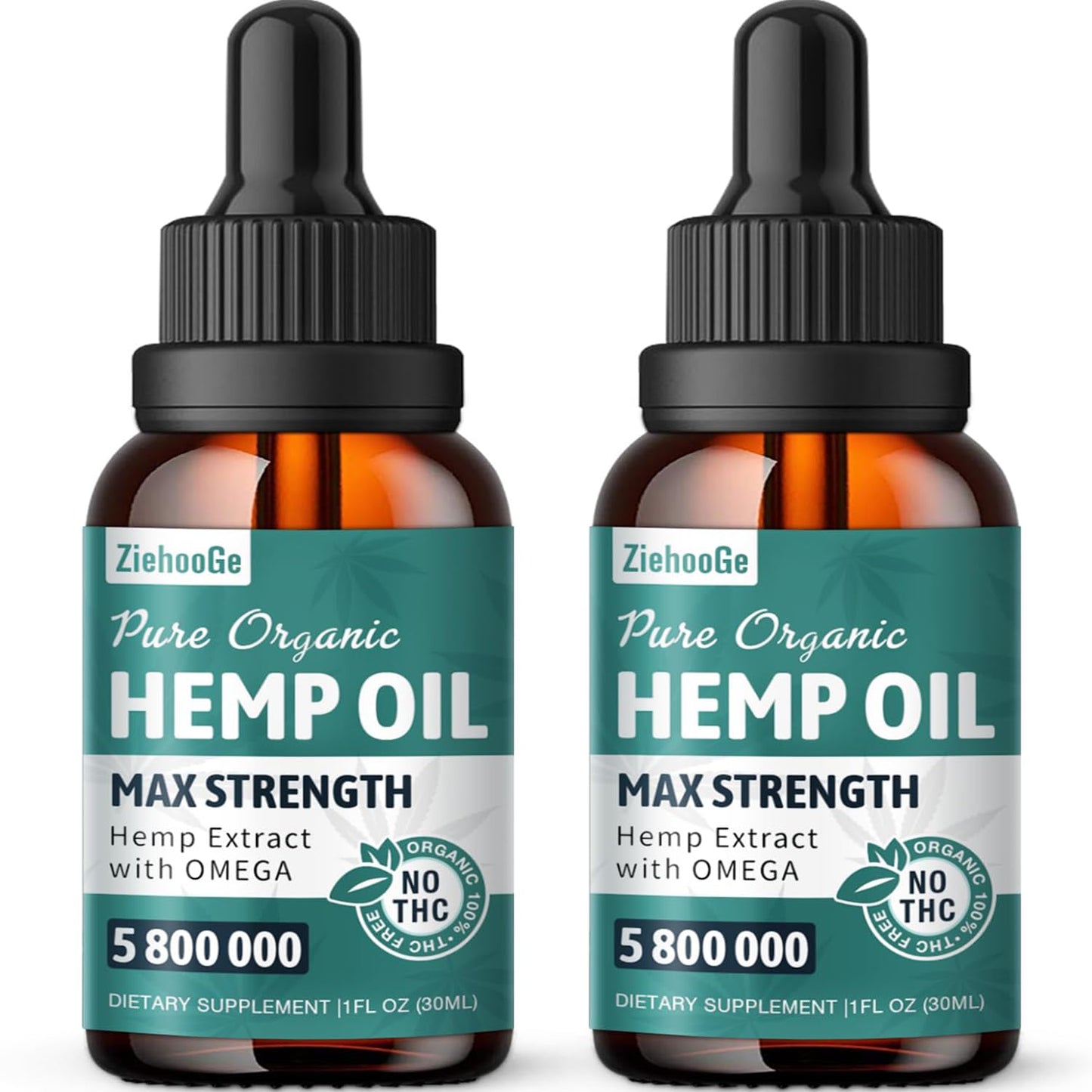 ZiehooGe Hemp Oil Organic Extract - Maximum Strength 2-Pack | 100% Natural Drops