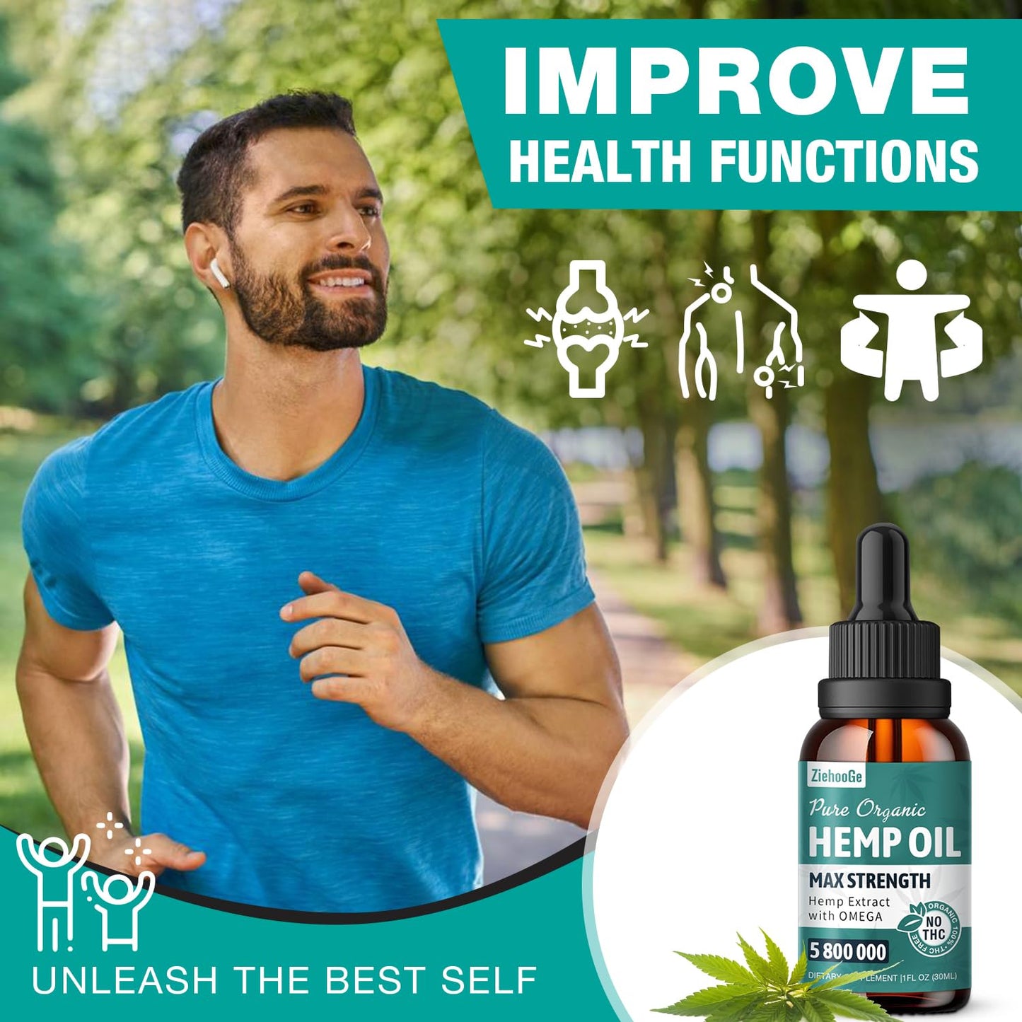 ZiehooGe Hemp Oil Organic Extract - Maximum Strength 2-Pack | 100% Natural Drops