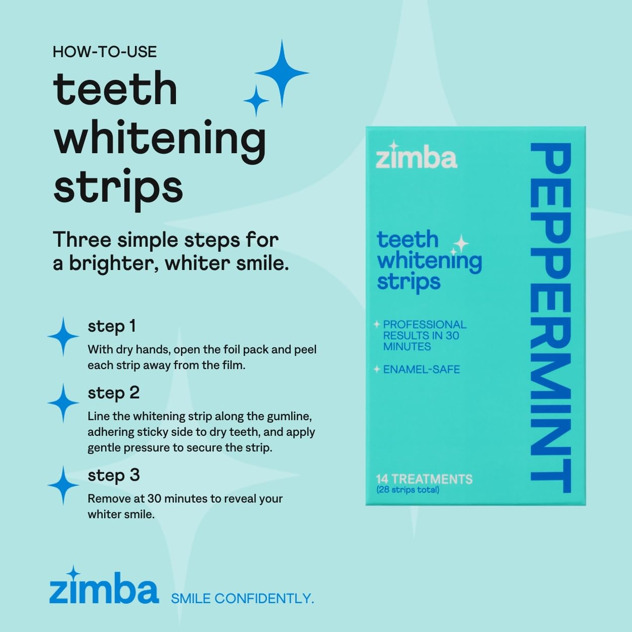 Zimba Peppermint Teeth Whitening Strips – Vegan, Enamel Safe, 14-Day Treatment