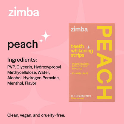 Zimba Peach Teeth Whitening Strips – Vegan, Enamel Safe, 28 Strips (14 Day Treatment)