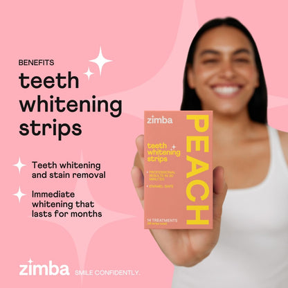 Zimba Peach Teeth Whitening Strips – Vegan, Enamel Safe, 28 Strips (14 Day Treatment)