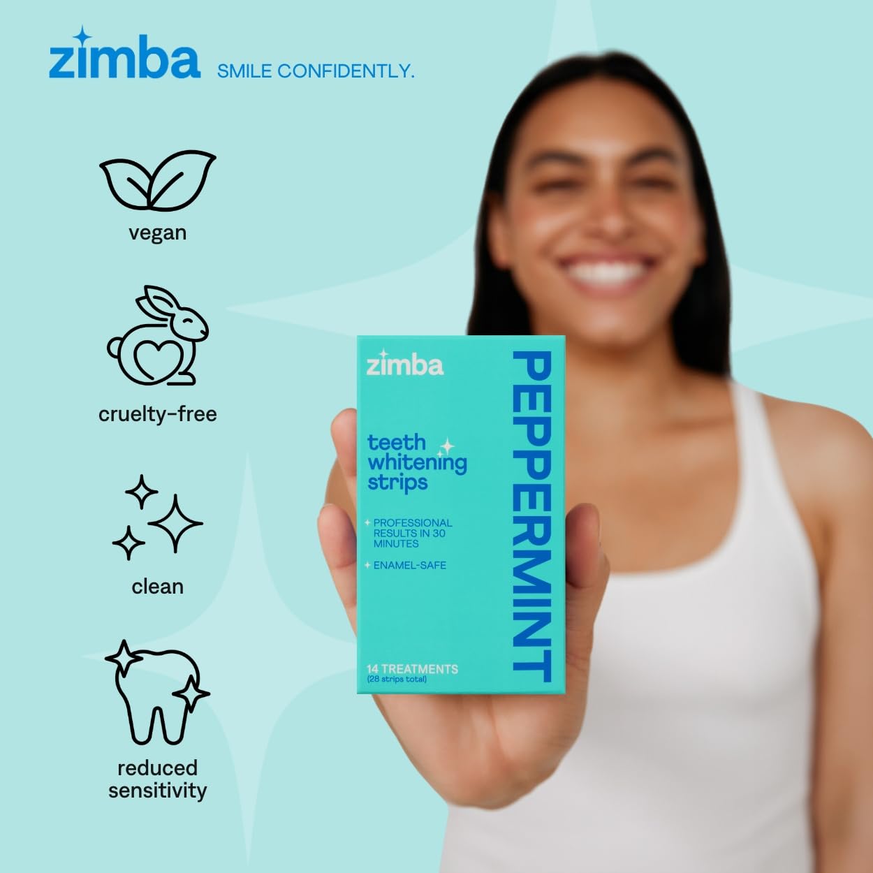 Zimba Peppermint Teeth Whitening Strips – Vegan, Enamel Safe, 14-Day Treatment