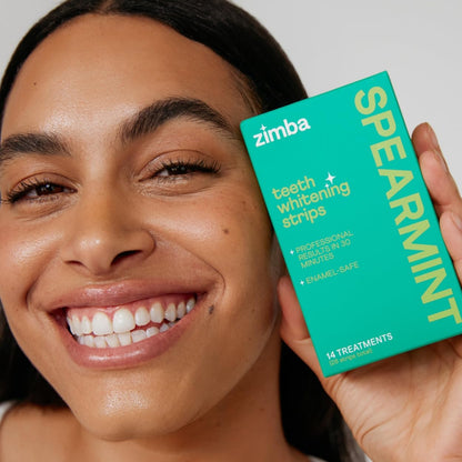 Zimba Spearmint Teeth Whitening Strips | Vegan, Enamel Safe Hydrogen Peroxide Teeth Whitener for Coffee, Wine, Tobacco, and Other Stains | 14 Day Treatment | Spearmint