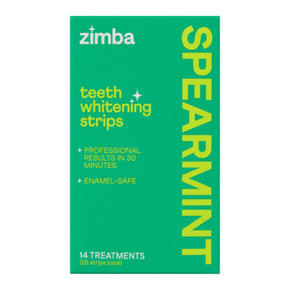 Zimba Spearmint Teeth Whitening Strips | Vegan, Enamel Safe Hydrogen Peroxide Teeth Whitener for Coffee, Wine, Tobacco, and Other Stains | 14 Day Treatment | Spearmint