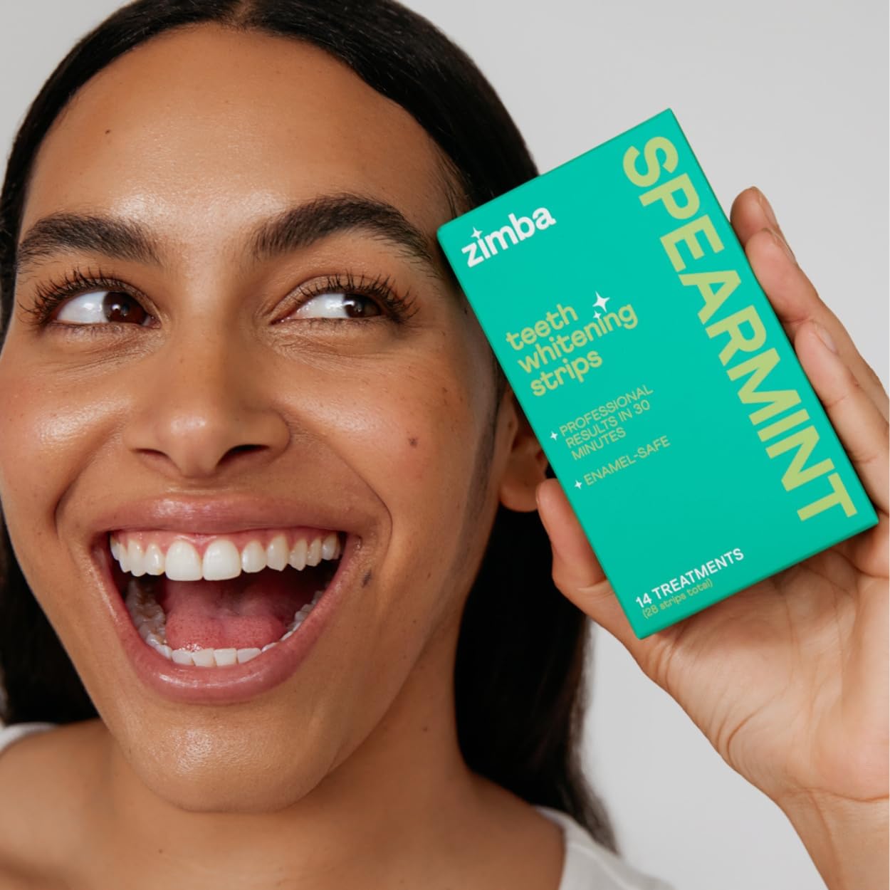 Zimba Spearmint Teeth Whitening Strips | Vegan, Enamel Safe Hydrogen Peroxide Teeth Whitener for Coffee, Wine, Tobacco, and Other Stains | 14 Day Treatment | Spearmint