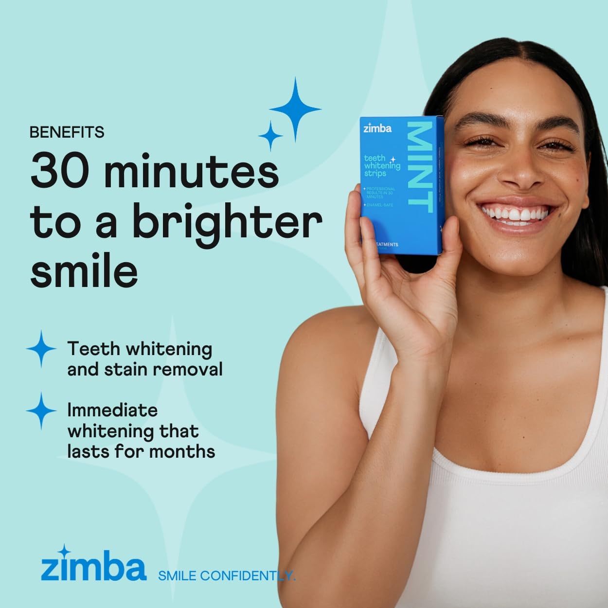 Zimba Teeth Whitening Strips - Vegan, Enamel Safe, Mint, 28 Strips