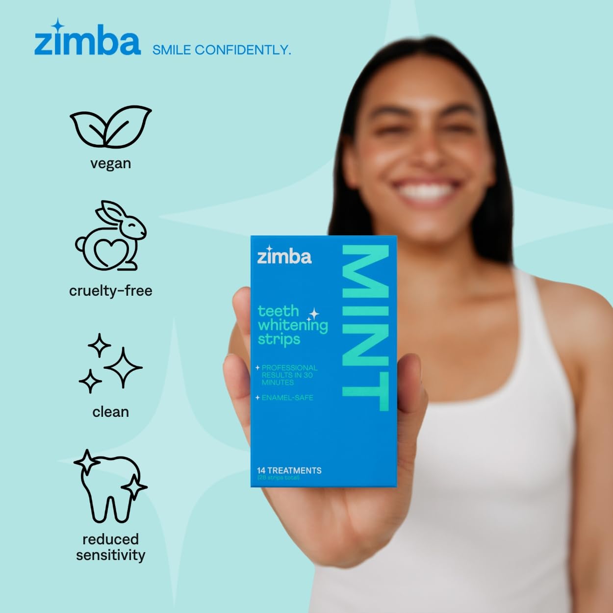Zimba Teeth Whitening Strips - Vegan, Enamel Safe, Mint, 28 Strips