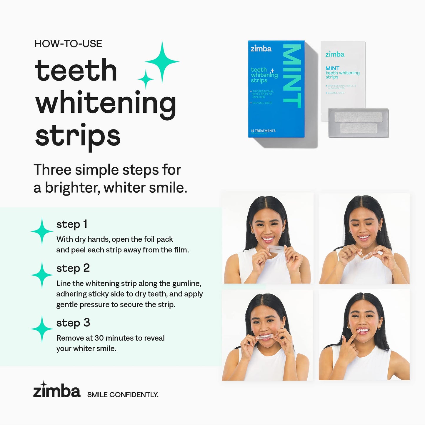 Zimba Teeth Whitening Strips for Sensitive Teeth - Mint & Wintergreen, 2 Pack