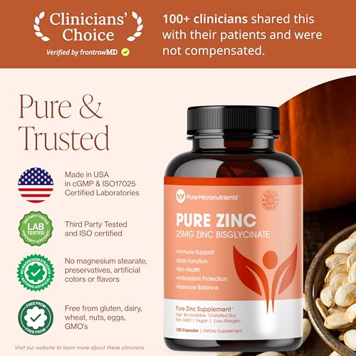 Pure Zinc Supplement 25mg | TRAACS Bisglycinate Chelate | 120 Capsules | Immune Support, Skin Health & Energy