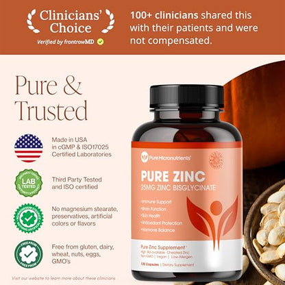 Pure Zinc Supplement 25mg | TRAACS Bisglycinate Chelate | 120 Capsules | Immune Support, Skin Health & Energy