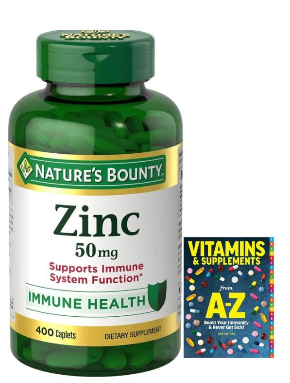 Zinc 50mg 400 Count Pack of 4 Bottles Buy 1 Get 3 Free + Better Guide Vitamins Supplements Book