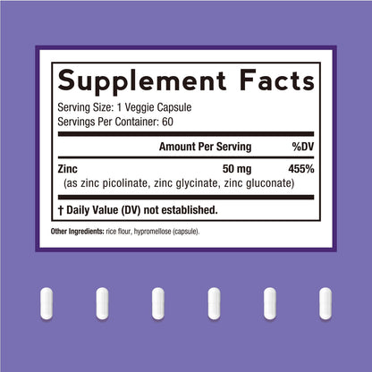 Doctor's Recipes Zinc Supplement 50mg – Triple Action Immune Support | 60 Capsules