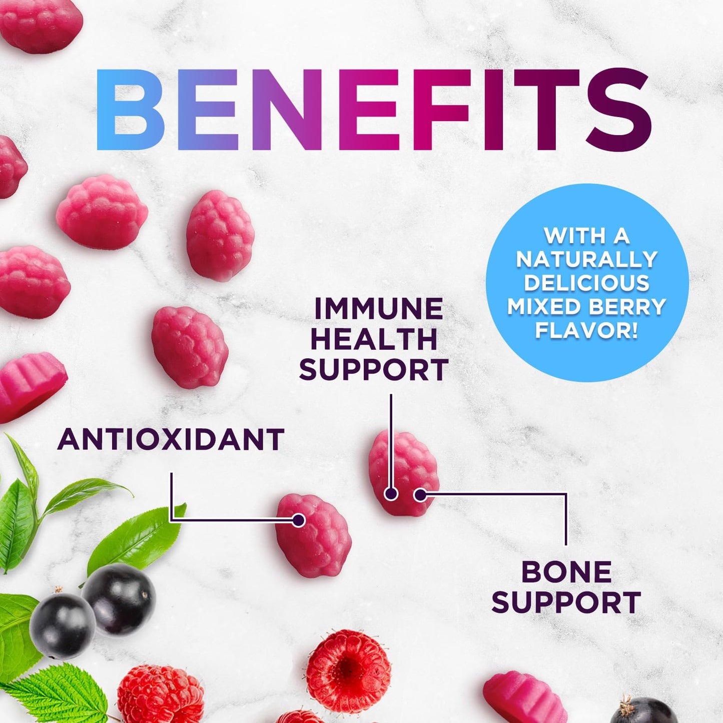 Zinc 50mg Gummies - Max Strength for Immune & Skin Health | Vegan, Non-GMO, Gluten Free | 60 Gummies