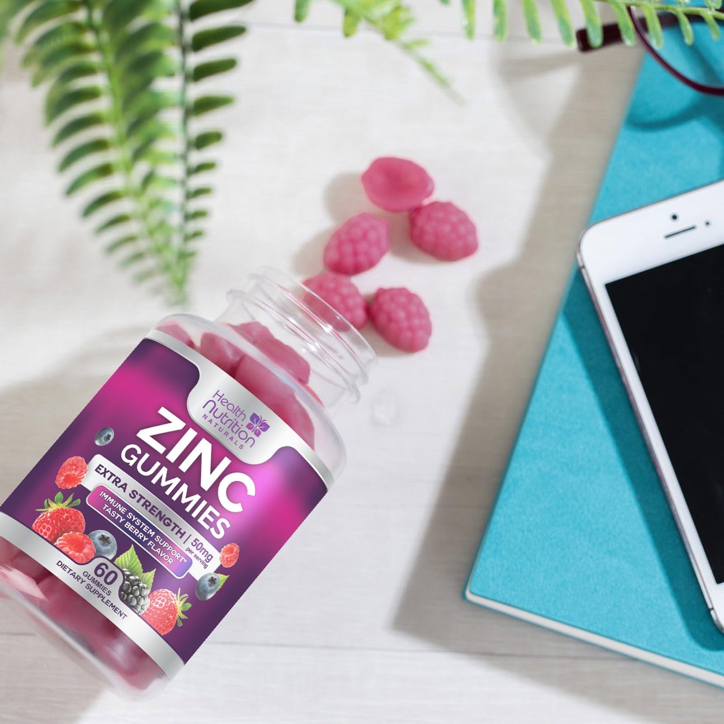 Zinc 50mg Gummies - Max Strength for Immune & Skin Health | Vegan, Non-GMO, Gluten Free | 60 Gummies