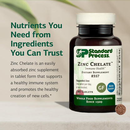 Standard Process Zinc Chelate – Immune Support, Skin Health & Gluten-Free (180 Tablets)