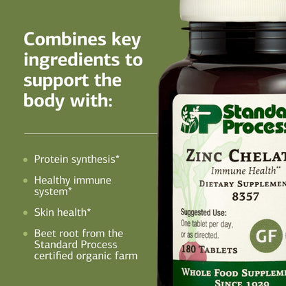 Standard Process Zinc Chelate – Immune Support, Skin Health & Gluten-Free (180 Tablets)