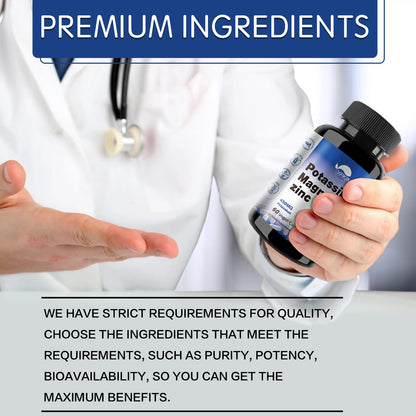 Potassium Magnesium 1000mg Supplement | Leg Cramps Relief | High Absorption | Vegan (60 Capsules)
