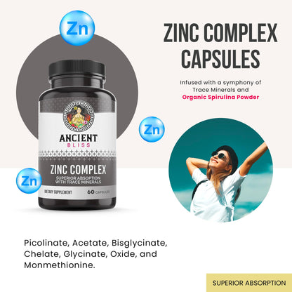 Zinc Complex Capsules with Enhanced Absorption – Immune Support | Ancient Bliss (60 Caps)