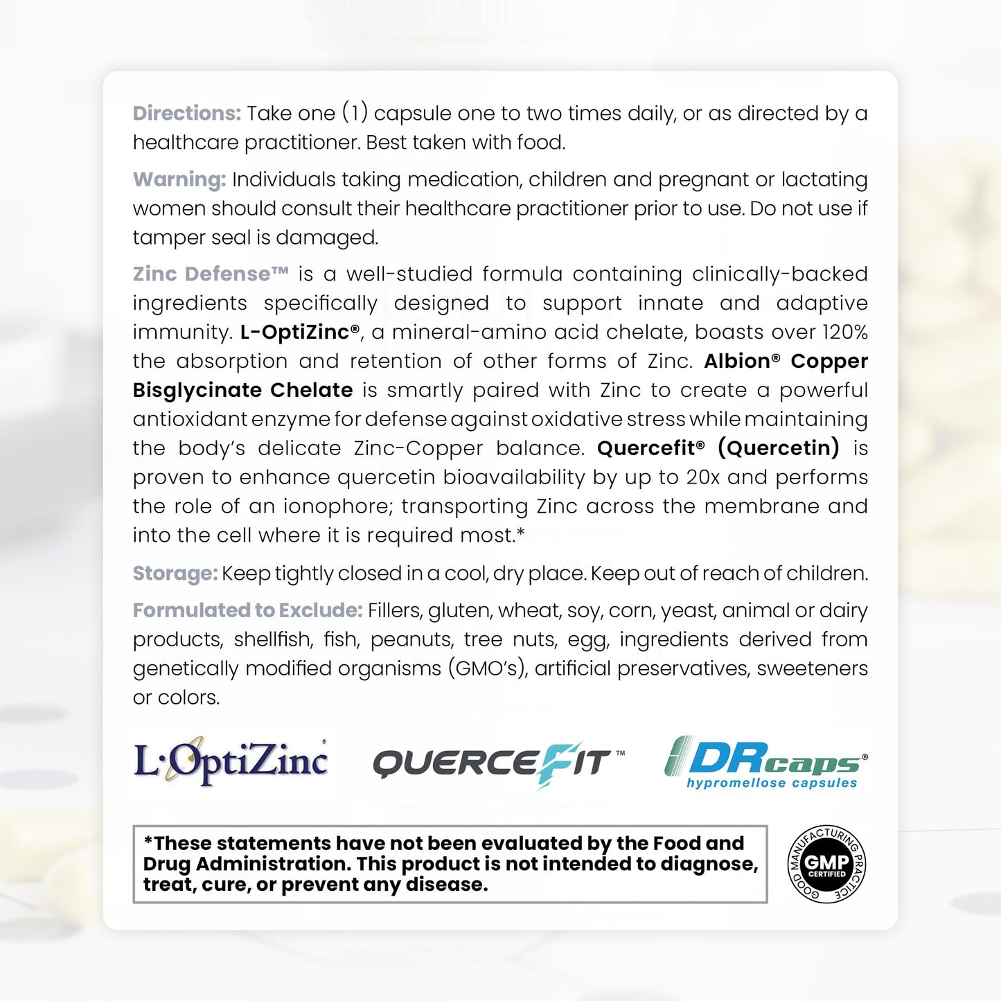 Zinc Defense: Zinc + Copper + Quercetin (60 Servings) - Vegan Capsules | L-OptiZinc & Quercefit