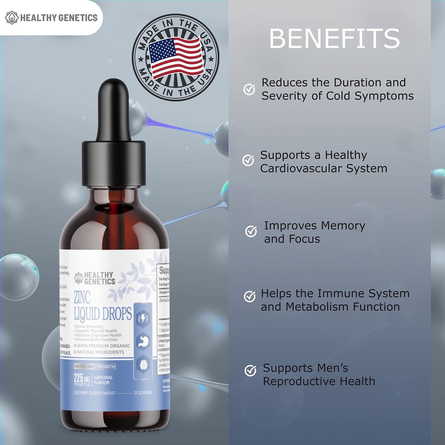 Liquid Zinc Drops for Kids, Men & Women | Organic Ionic Zinc Sulfate | Immunity, Mood & Brain Support | 30 Day Supply | 2 oz