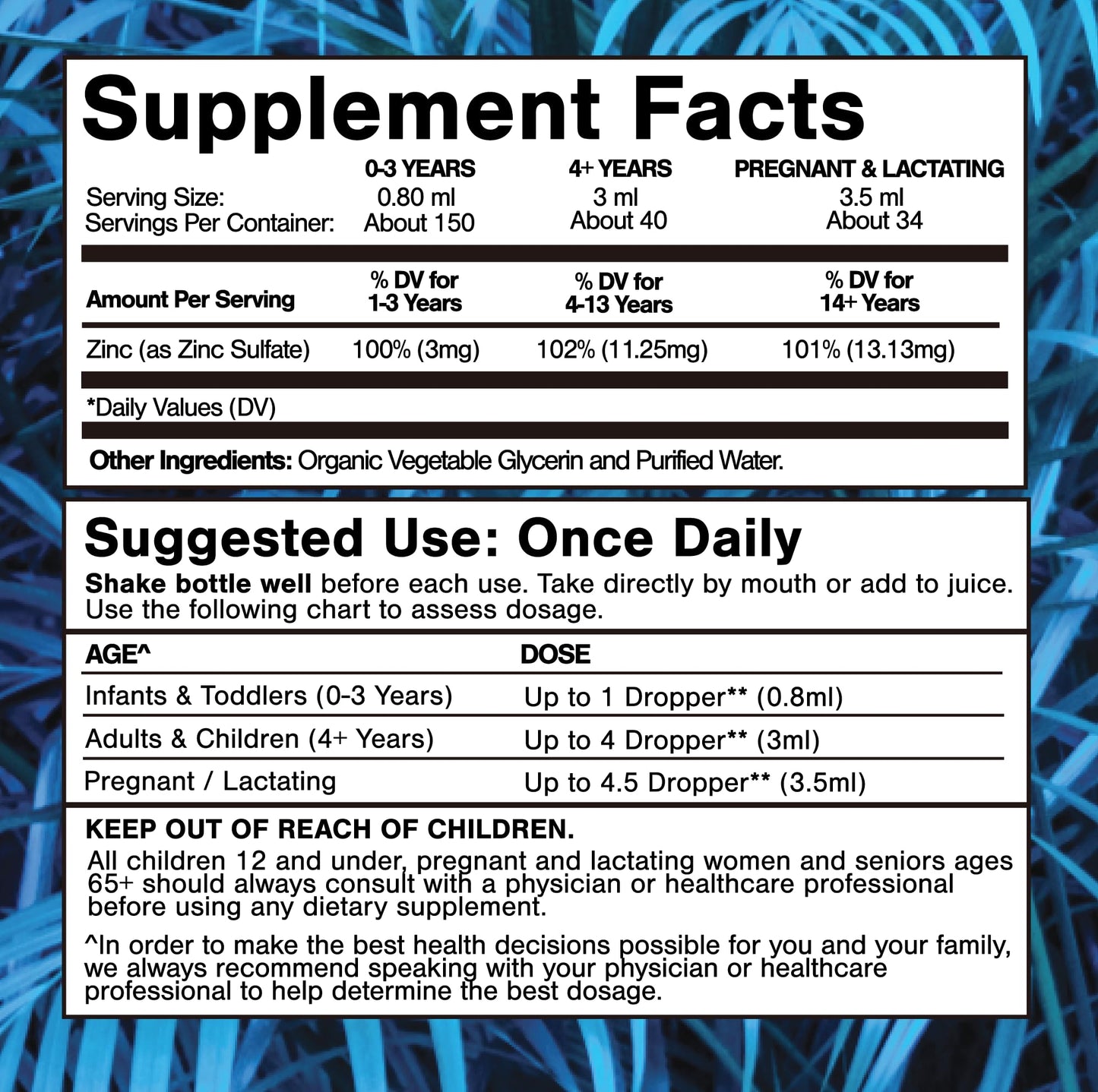 USDA Organic Ionic Zinc Drops for Men, Women & Kids | Immune Support & Skin Health | 98% Absorption | 4 Fl Oz