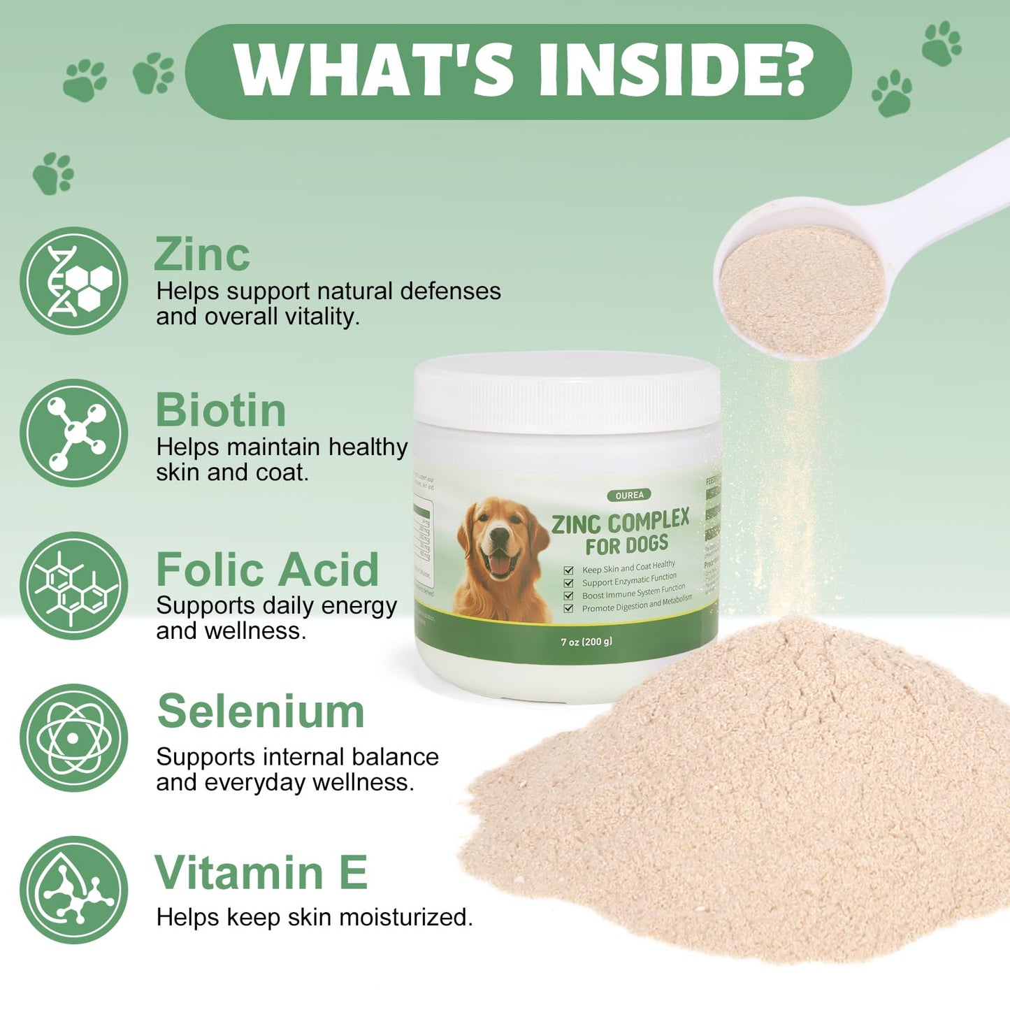 Zinc for Dogs – Skin & Coat Health, Immune Support, Digestion (200g)