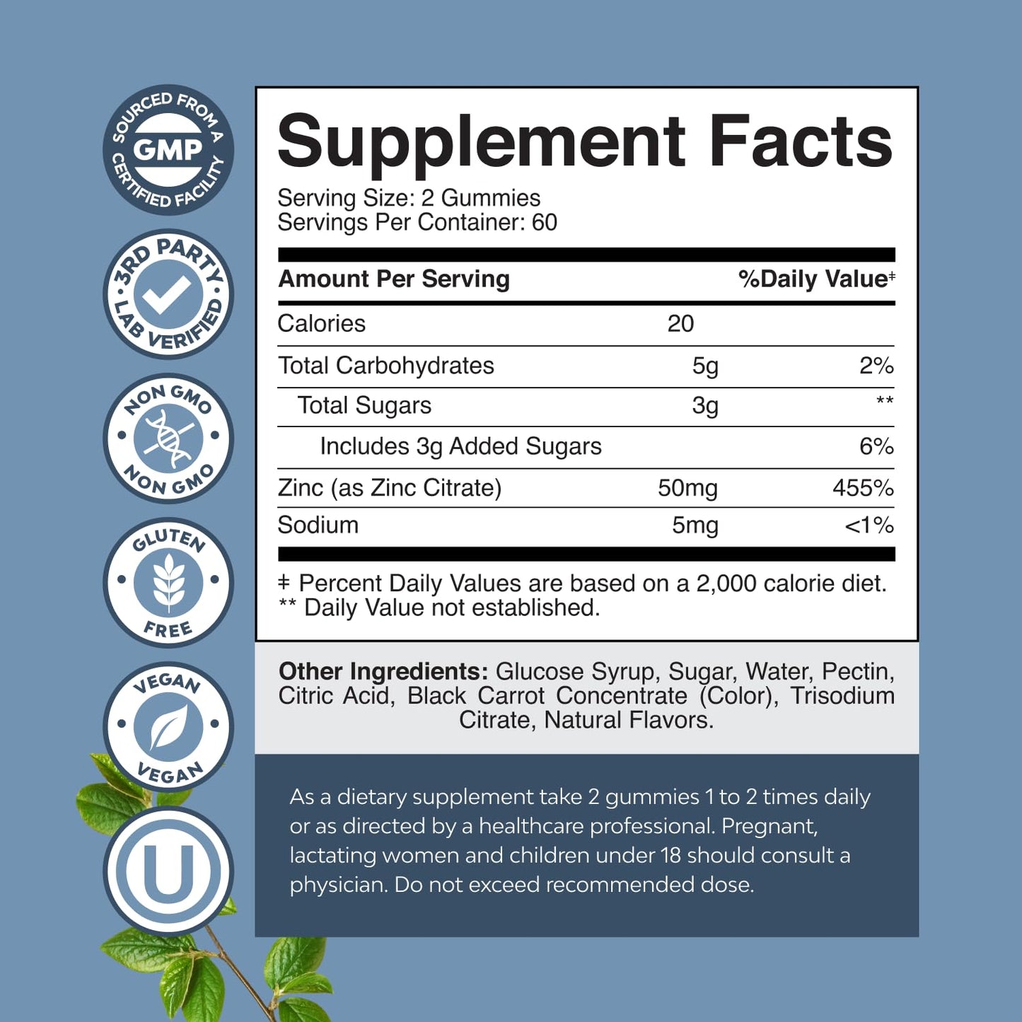 Extra Strength Zinc Gummies for Adults – Immune Support & Energy | 120 Chews