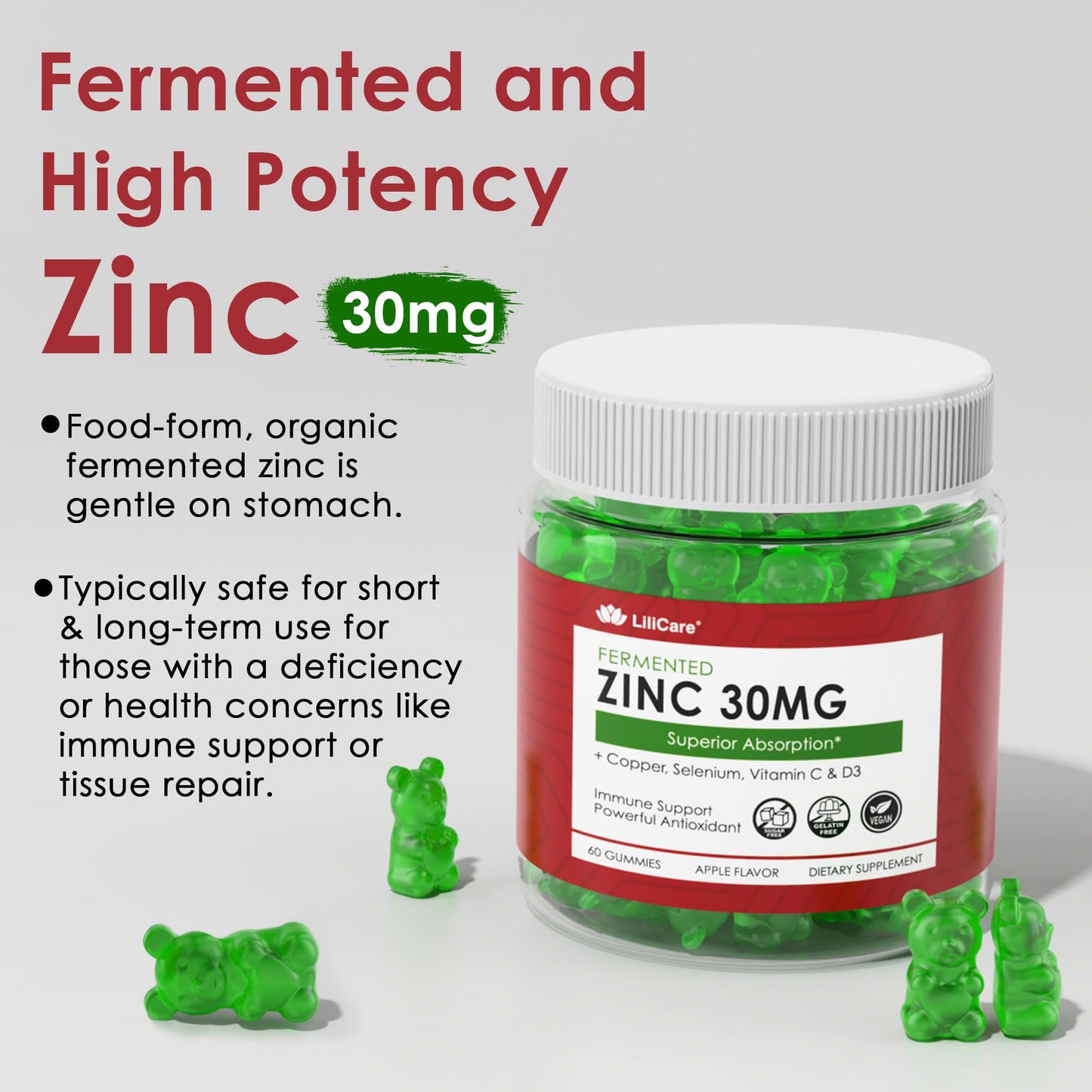 Zinc Gummies with Copper, Selenium, Vitamin C & D3 + Elderberry – Fermented Zinc (2 Pack) – Vegan, Sugar Free