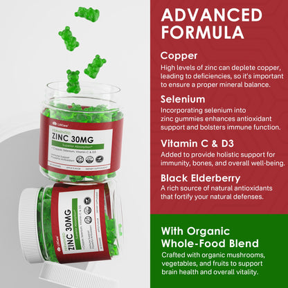 Zinc Gummies with Copper, Selenium, Vitamin C & D3 + Elderberry – Fermented Zinc (2 Pack) – Vegan, Sugar Free