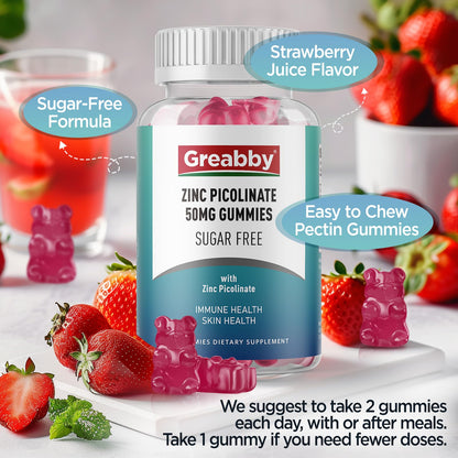 Zinc Gummies Picolinate 50mg – Sugar Free, Immune & Skin Health (60 Gummies)