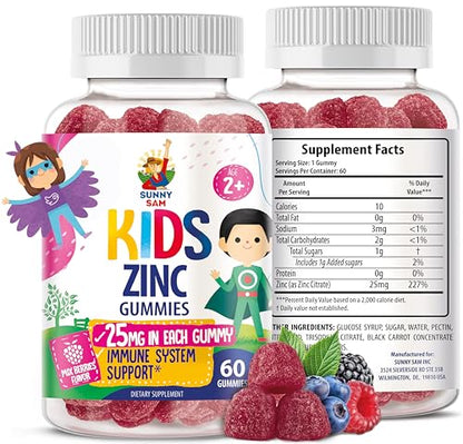 Zinc Gummies for Kids - Immune Support, Low Sugar, Non-GMO | 60 Gummies