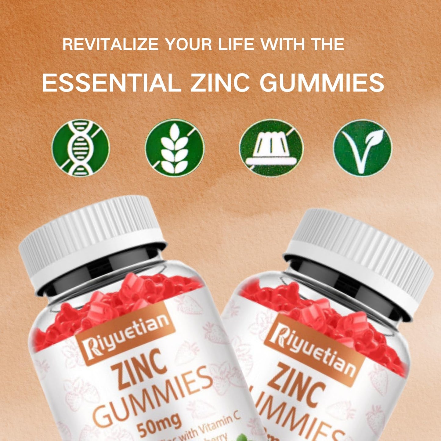Zinc Gummies 50mg High Potency with Vitamin C, D3 & Elderberry – Immune Support (Vegan, Non-GMO, Gluten Free) – 60 Gummies