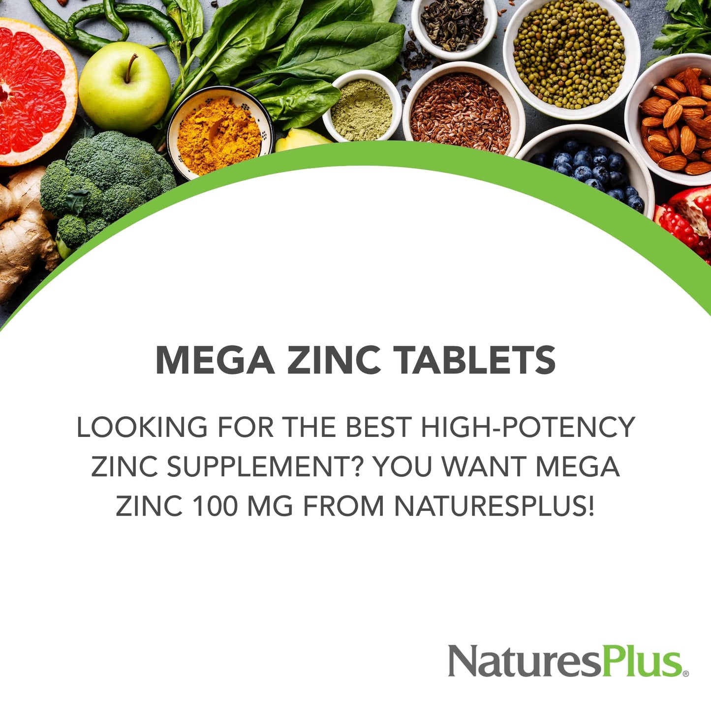 NaturesPlus Mega Zinc 100 mg - 90 Tablets | Sustained Release, Vegetarian, Gluten Free