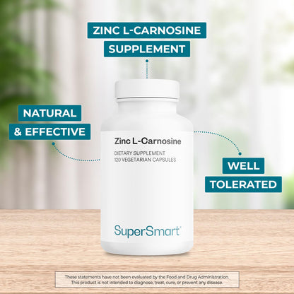 SuperSmart - Zinc L-Carnosine 75mg per Day (Well-Tolerated) - Zinc Carnosine Supplement | Non-GMO & Gluten Free - 120 Vegetarian Capsules