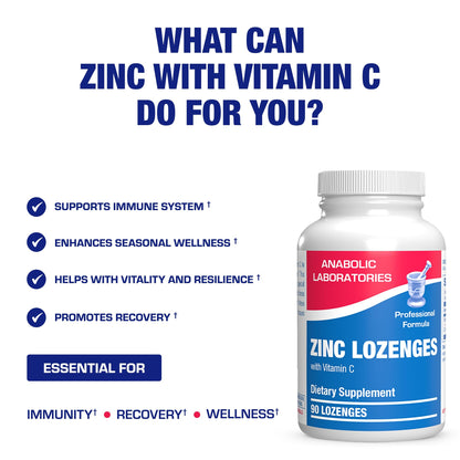 Zinc Lozenges with Vitamin C for Immune Support - High Absorption - 90 Count (Orange)