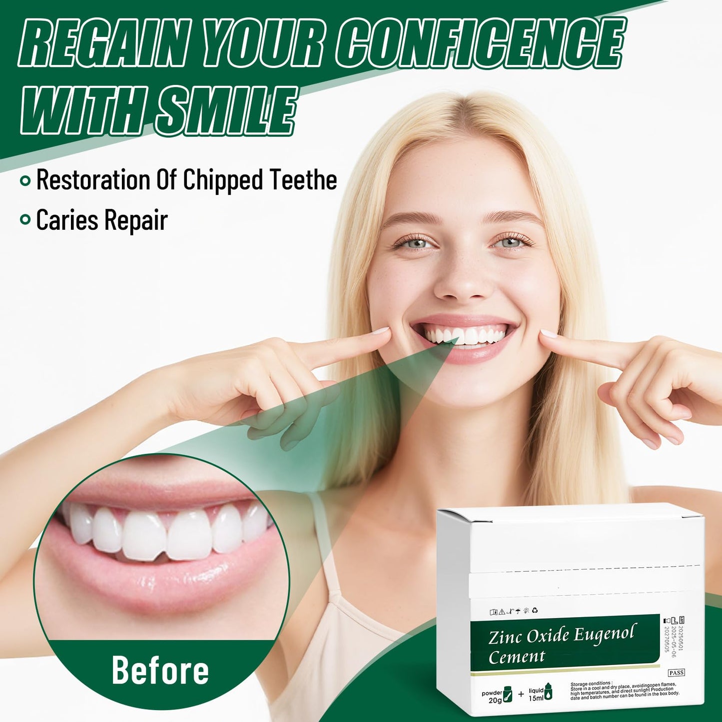 Zinc Oxide Eugenol Dental Cement Kit for Temporary Crowns and Bridges