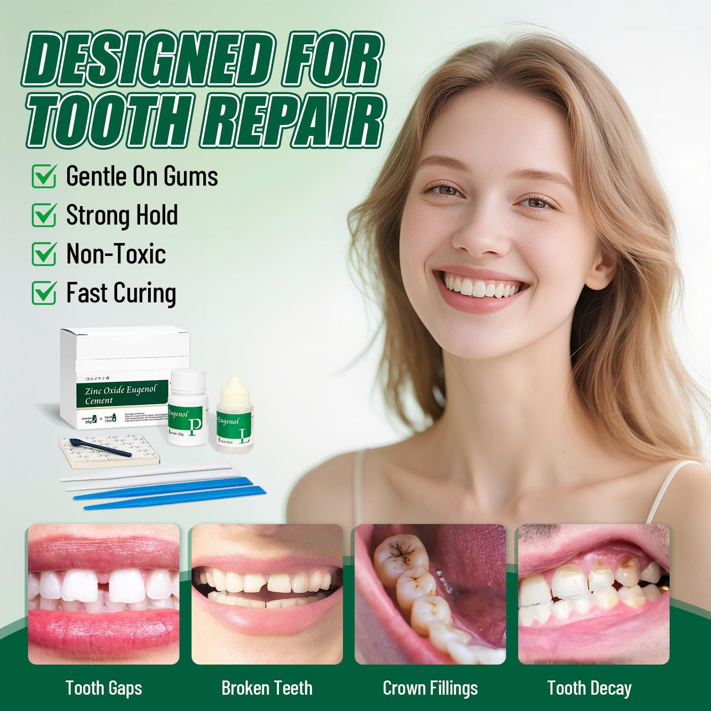 Zinc Oxide Eugenol Dental Cement Kit for Temporary Crowns and Bridges