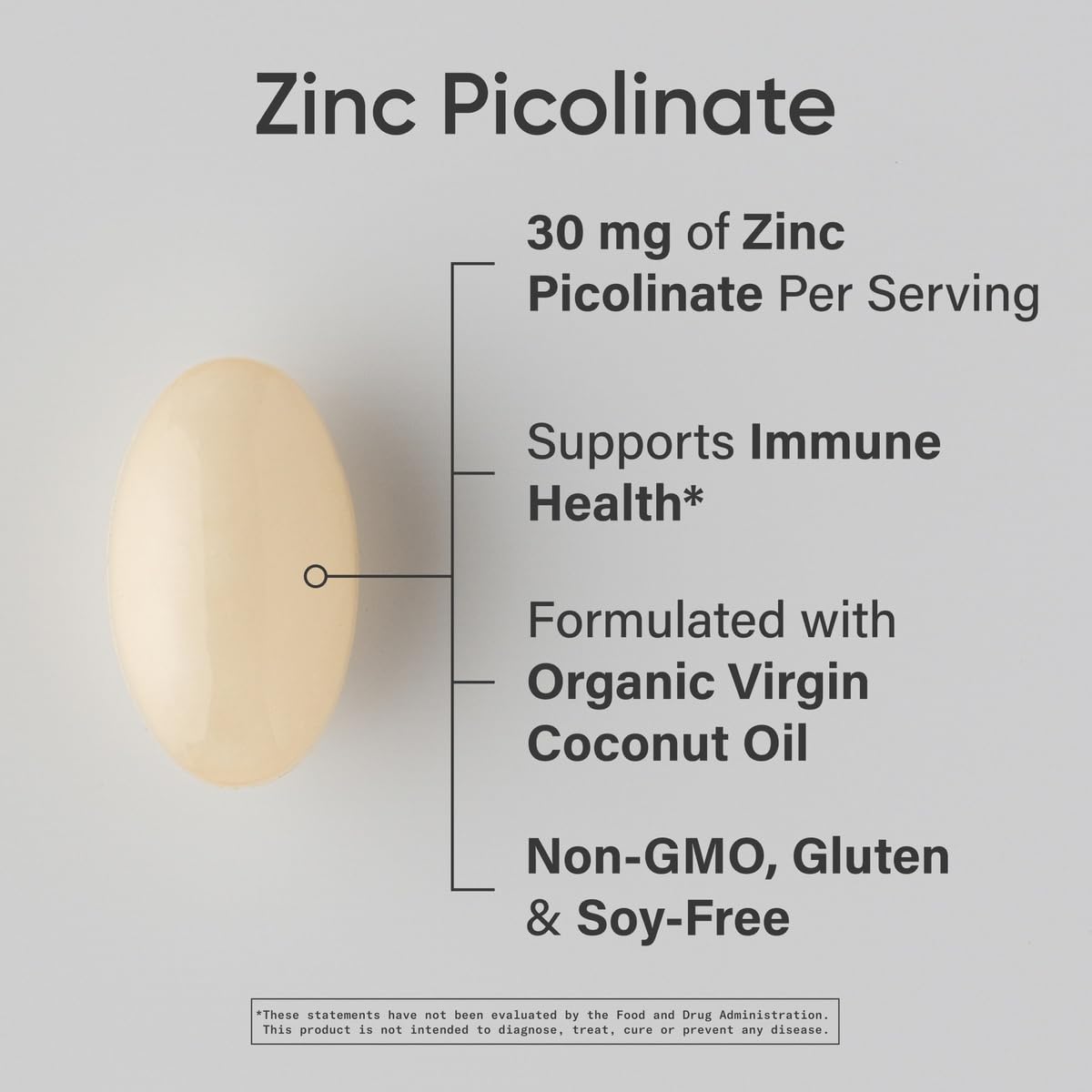 Sports Research Zinc Picolinate 30mg with Organic Coconut Oil - 180 Softgels