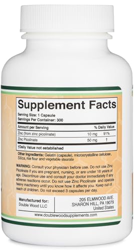 Zinc Picolinate 50mg - 300 Caps | Immune Support | Non-GMO, Gluten Free