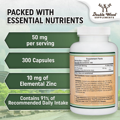 Zinc Picolinate 50mg - 300 Caps | Immune Support | Non-GMO, Gluten Free