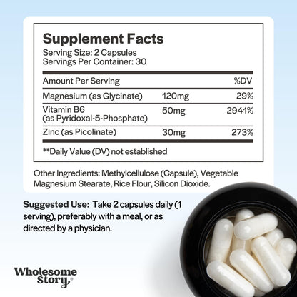 Zinc Picolinate, Magnesium Glycinate Supplements with P5P Vitamin B6 | Magnesium and Zinc Vitamin | Reproductive & Fertility Health, Hormone Balance, Immune System Support | 30 Day Supply