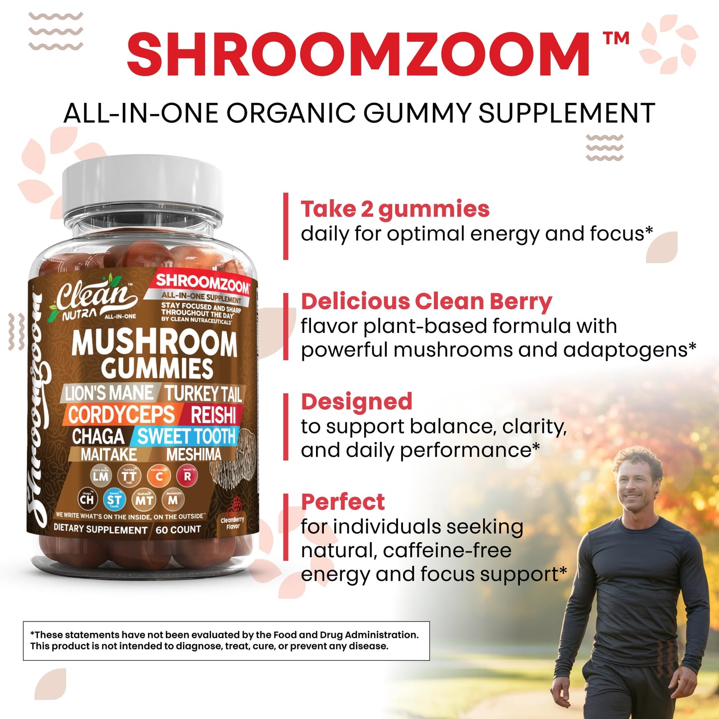 15-in-1 Mushroom Gummies with Lion's Mane, Turkey Tail & More | Immune Support for Men & Women | Clean Nutra