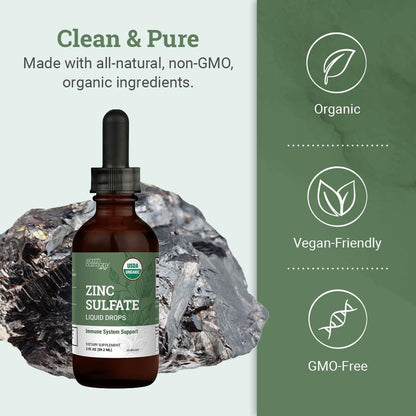 Organic Liquid Zinc Sulfate – Vegan, Non-GMO, 2 oz (7.5 mg) for Skin, Immunity & Cell Growth