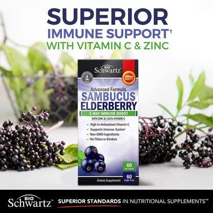 Elderberry Capsules with Zinc & Vitamin C – Immune Support for Adults (60 Count)